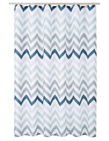 Bathroom Shower Curtain, Water Resistant Fabric with Grommets & Hooks, Machine Washable, 72"x72" , Blue Ombre Chevron